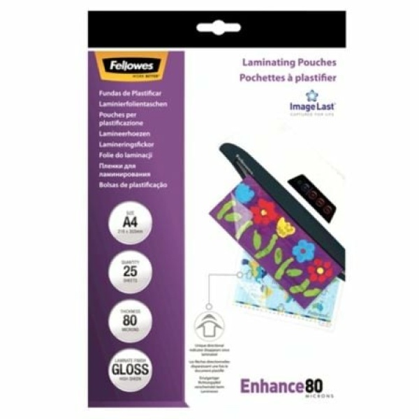 Fundas para Plastificar Fellowes 5396205/ A4/ 80 Micras/ 25 unidades