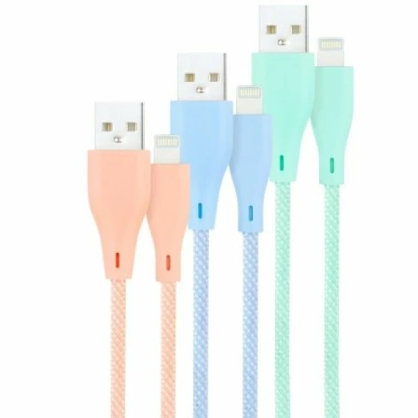 Cables USB 2.0 Lightning Nanocable 10.10.0401-CO1/ USB Macho - Lightning Macho/ 1m/ 3 Unidades/ Rosa, Azul y Verde