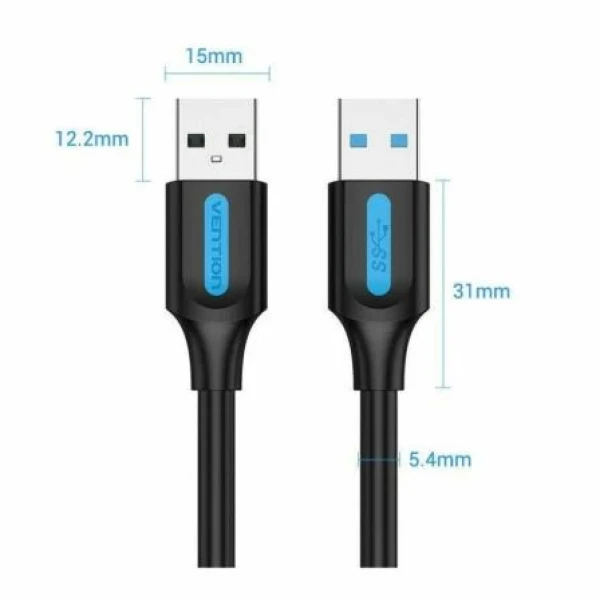 Cable USB 3.0 Vention CONBF/ USB Macho - USB Macho/ 5Gbps/ 1m/ Negro - Imagen 2
