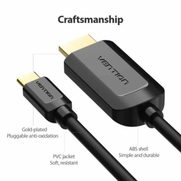 Cable Conversor HDMI 1.4 4K Vention CGUBH/ USB Tipo-C Macho - HDMI Macho/ 2m/ Negro - Imagen 3