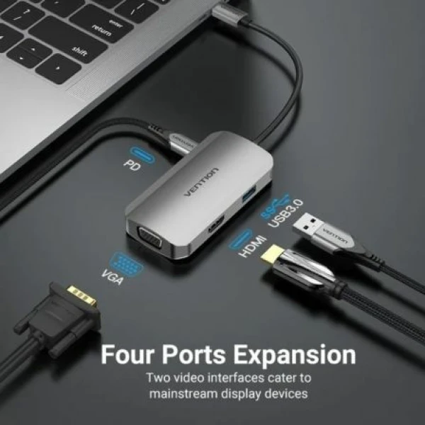 Docking USB Tipo-C Vention TOAHB/ 1xHDMI/ 1xVGA/ 1xUSB/ 1xUSB Tipo-C PD/ Gris - Imagen 3
