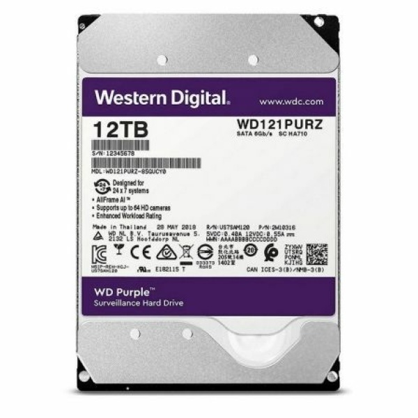 Disco Duro Western Digital WD Purple Surveillance 12TB/ 3.5"/ SATA III/ 256MB - Imagen 2