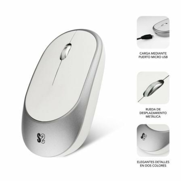 Ratón Inalámbrico por Bluetooth Subblim Smart/ Batería recargable/ Hasta 1600 DPI/ Blanco y Plata - Imagen 2