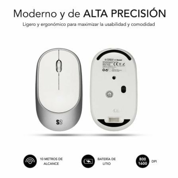 Ratón Inalámbrico por Bluetooth Subblim Smart/ Batería recargable/ Hasta 1600 DPI/ Blanco y Plata - Imagen 3