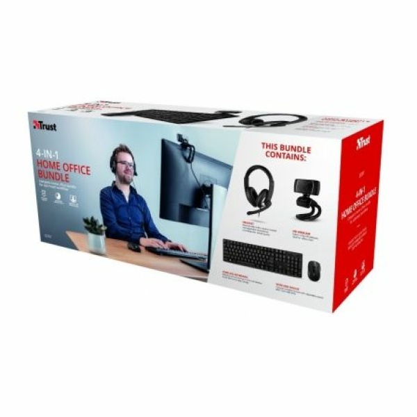 Pack 4 en 1 Trust Qoby Home Office Set Webcam + Teclado Inalámbrico + Ratón Inalámbrico + Auriculares con Micrófono