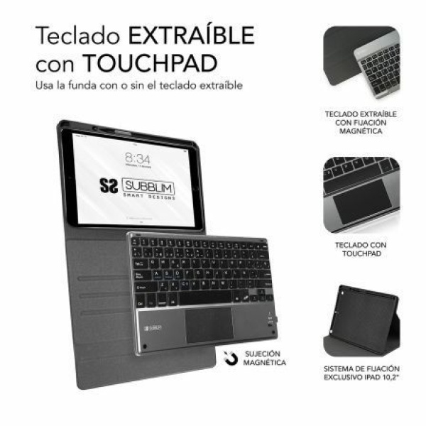 Funda con Teclado Subblim Keytab Pro Bluetooth Touchpad para Tablets Apple iPad de 10.2"/ Negra - Imagen 3