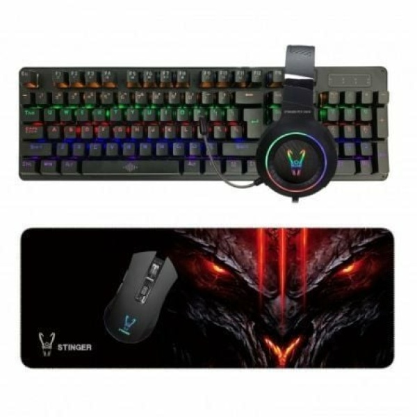 Pack Gaming Woxter Stinger Elite Kit/ Teclado + Ratón + Alfombrilla + Auriculares con Micrófono