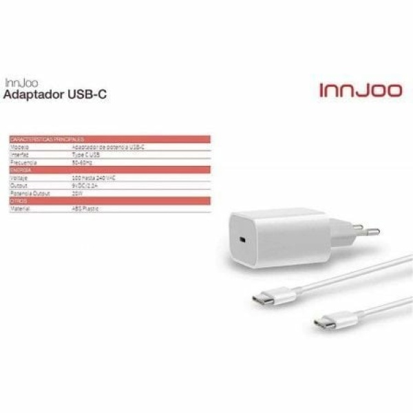 Cargador de Pared Innjoo USB Tipo-C / 1xUSB/ 2.2A/ Blanco - Imagen 3