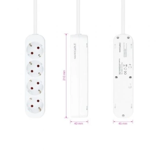 Regleta Nanocable 10.37.0004-NS/ 4 Tomas de Corriente/ Cable 1.4m/ Blanca - Imagen 3