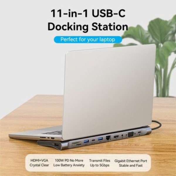 Docking USB Tipo-C Vention THTHC/ 1xHDMI/ 1xVGA/ 3xUSB/ 1xUSB Tipo-C/ 1xUSB Tipo-C PD/ 1xRJ45/ 1xLector Tarjetas SD y MicroSD/ Jack 3.5/ Gris - Imagen 2