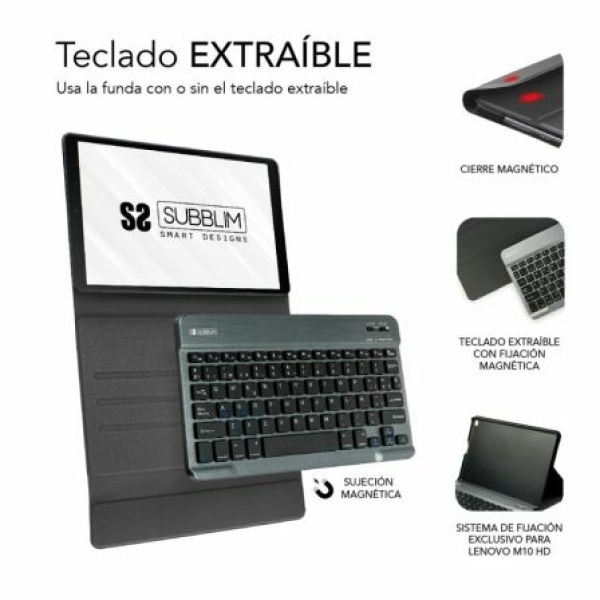 Funda con Teclado Subblim KeyTab Pro BT para Tablet Lenovo M10 HD TB-X306 de 10.1"/ Negra - Imagen 3