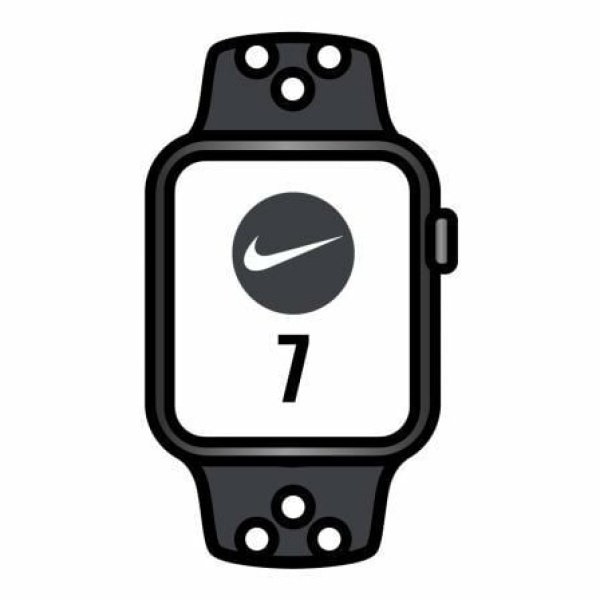 Apple Watch Series 7/ Nike/ GPS/ Cellular/ 41 mm/ Caja de Aluminio en Negro Medianoche/ Correa Deportiva Nike Antracita Negro