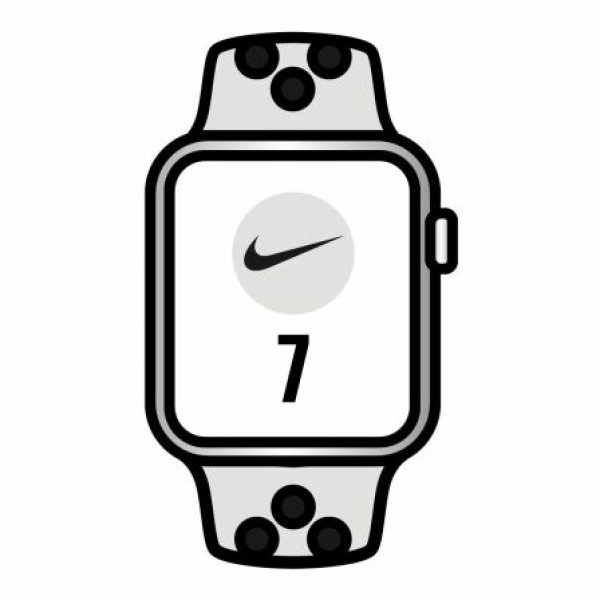 Apple Watch Series 7/ Nike/ GPS/ Cellular/ 45 mm/ Caja de Aluminio en Blanco Estrella/ Correa Deportiva Nike Platino Negro