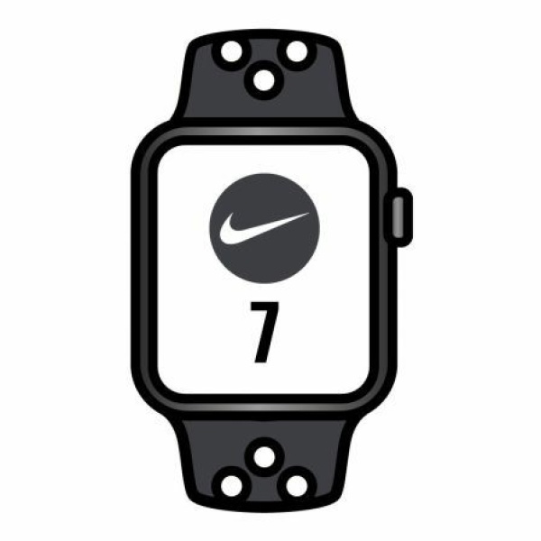 Apple Watch Series 7/ Nike/ GPS/ 45 mm/ Caja de Aluminio en Negro Medianoche/ Correa Deportiva Nike Antracita Negro