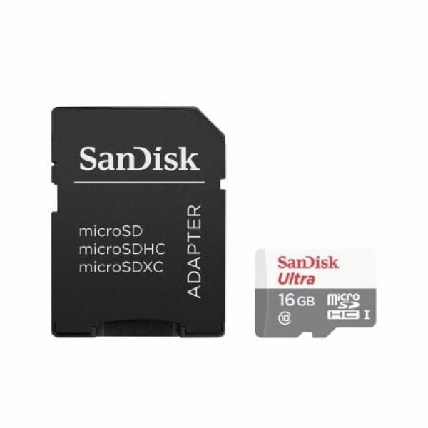 Tarjeta de Memoria SanDisk Ultra 16GB microSD HC I con Adaptador/ Clase 10/ 80MBs