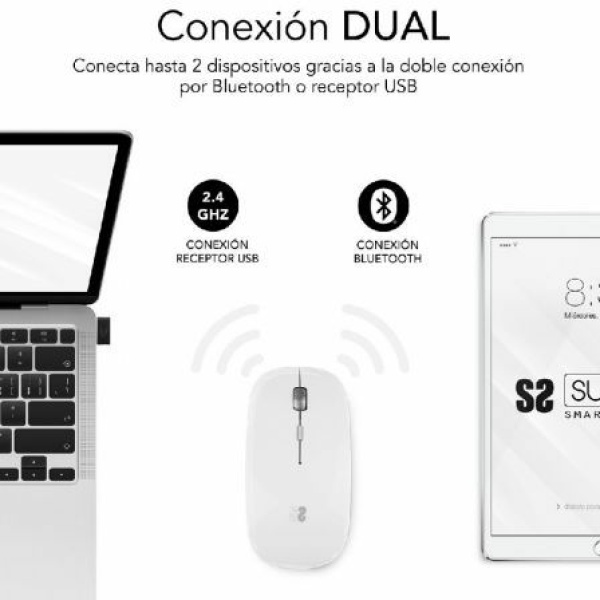 Ratón Inalámbrico por Bluetooth Subblim Dual Flat/ Hasta 1600 DPI/ Blanco - Imagen 2