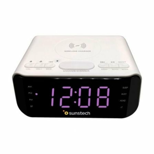 Despertador Sunstech FRD50BTWCWT/ Radio FM/ Base de carga Inalámbrica