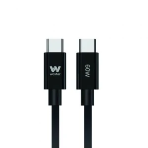 Cable USB 2.0 Tipo-C Woxter PE26-193/ USB Tipo-C Macho - USB Tipo-C Macho/ Hasta 60W/ 480Mbps/ 2m/ Negro