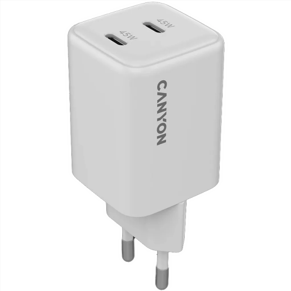 CANYON CARGADOR CU45CC GAN 45W 2XPD USB-C EU BLANCO