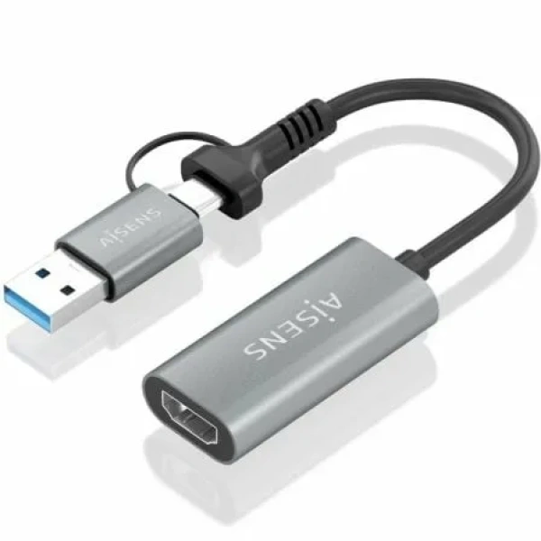 Conversor HDMI Aisens A109-0913/ USB + USB Tipo-C 3.1 Macho - HDMI Macho/ 15cm/ Gris - Imagen 2