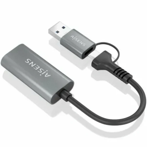 Conversor HDMI Aisens A109-0913/ USB + USB Tipo-C 3.1 Macho - HDMI Macho/ 15cm/ Gris - Imagen 3