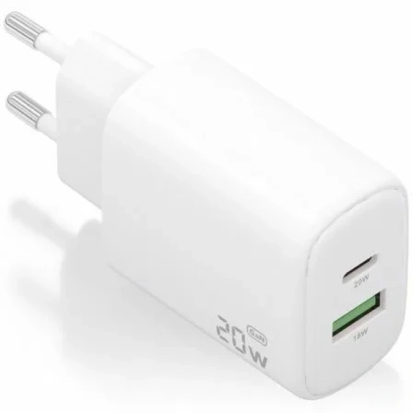 Cargador GaN de Pared Aisens A110-0909/ 1xUSB Tipo-C/ 1xUSB/ 20W/ Blanco