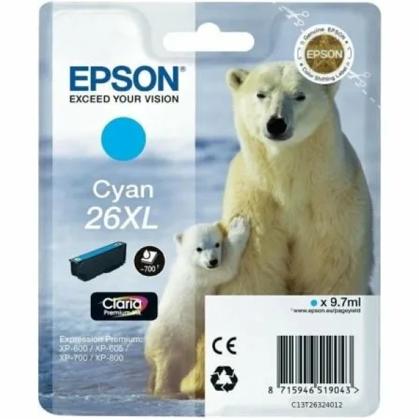 Cartucho de Tinta Original Epson nº26 XL Alta Capacidad/ Cian