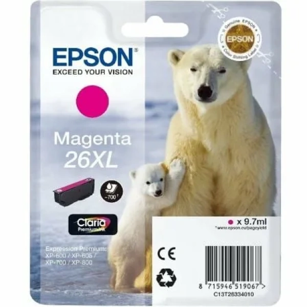 Cartucho de Tinta Original Epson nº26 XL Alta Capacidad/ Magenta