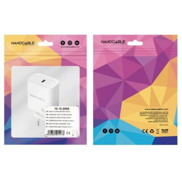 Cargador de Pared Nanocable 10.10.2009/ 1xUSB Tipo-C/ 30W/ Blanco - Imagen 2