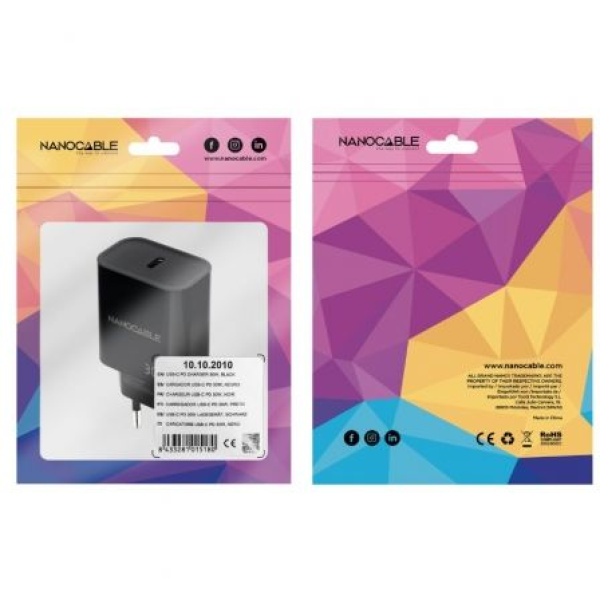 Cargador de Pared Nanocable 10.10.2010/ 1xUSB Tipo-C/ 30W/ Negro - Imagen 2