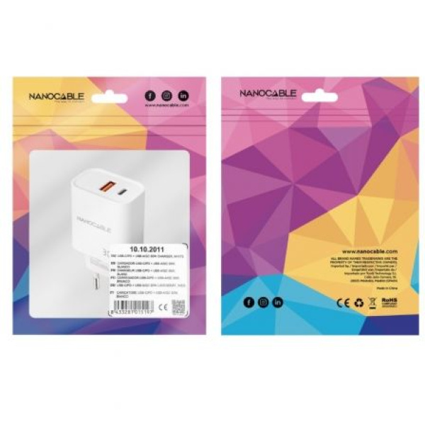 Cargador de Pared Nanocable 10.10.2011/ 1xUSB/ 1xUSB Tipo-C/ 30W/ Blanco - Imagen 2