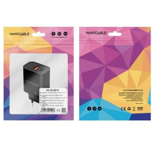 Cargador de Pared Nanocable 10.10.2012/ 1xUSB/ 1xUSB Tipo-C/ 30W/ Negro - Imagen 2