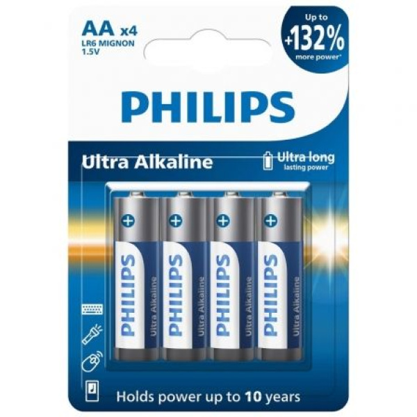 Pack de 4 Pilas AA Philips LR6E4B/10/ 1.5V/ Alcalina