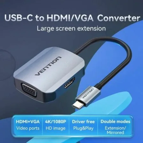 Conversor Vention TDIHB/ USB Tipo-C Macho/ VGA Hembra - HDMI Hembra/ 15cm/ Plata - Imagen 2