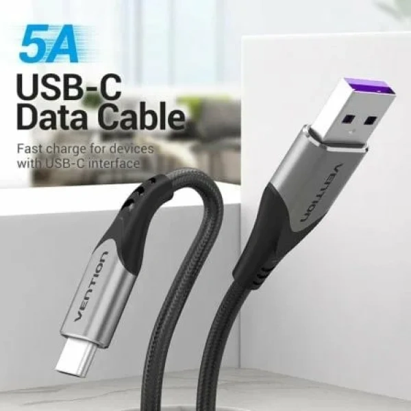 Cable USB 2.0 Tipo-C Vention COFHD/ USB Tipo-C Macho - USB Macho/ Hasta 100W/ 480Mbps/ 50cm/ Gris - Imagen 2