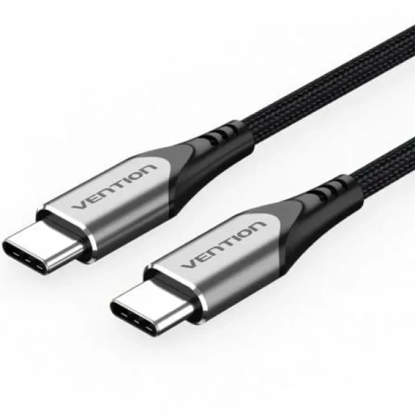 Cable USB 2.0 Tipo-C Vention TADHG/ USB Tipo-C Macho - USB Tipo-C Macho/ Hasta 60W/ 480Mbps/ 1m/ Gris