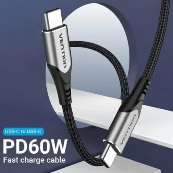 Cable USB 2.0 Tipo-C Vention TADHG/ USB Tipo-C Macho - USB Tipo-C Macho/ Hasta 60W/ 480Mbps/ 1m/ Gris - Imagen 2