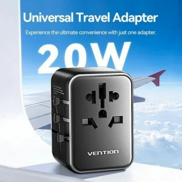 Cargador de Pared Universal Vention FJEB0/ Toma de Corriente Universal/ 1xUSB Tipo-C/ 2xUSB/ 65W - Imagen 2