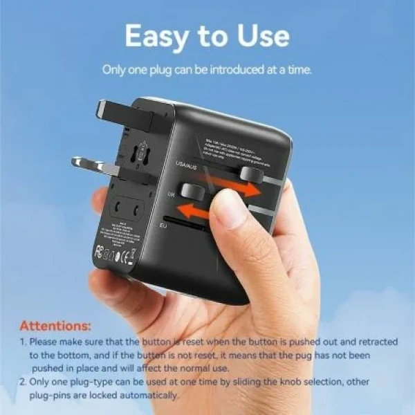 Cargador de Pared Universal Vention FJEB0/ Toma de Corriente Universal/ 1xUSB Tipo-C/ 2xUSB/ 65W - Imagen 3