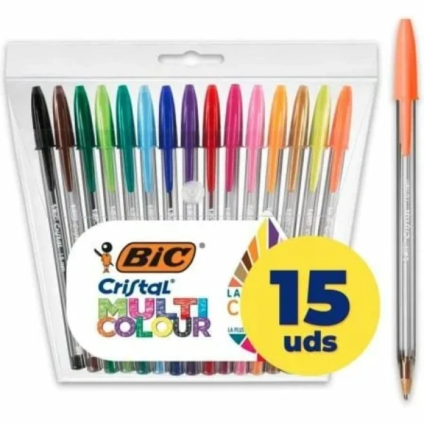 Bolígrafos de Tinta de Aceite Bic Cristal Multicolour 964899/ 15 unidades/ Colores Surtidos