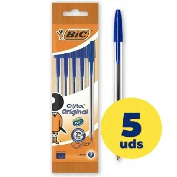 Bolígrafos de Tinta de Aceite Bic Cristal 802052/ 5 unidades/ Azules