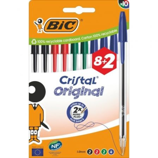 Bolígrafos de Tinta de Aceite Bic Cristal Original 516355/ 10 unidades/ Colores Surtidos