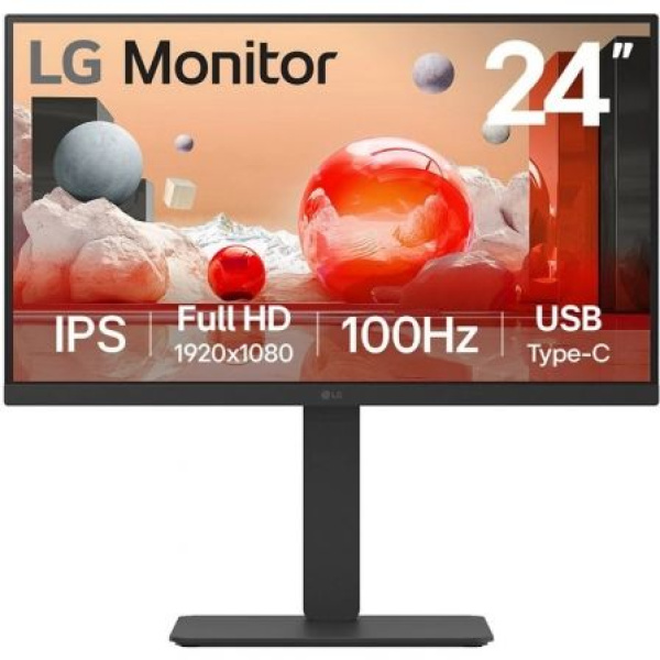 Monitor Profesional LG 24BA750-B 23.8"/ Full HD/ Multimedia/ Regulable en altura/ Negro