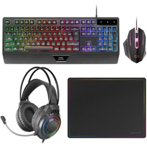 Pack Gaming Mars Gaming MCP124PROES/ Teclado + Ratón Óptico + Auriculares + Alfombrilla