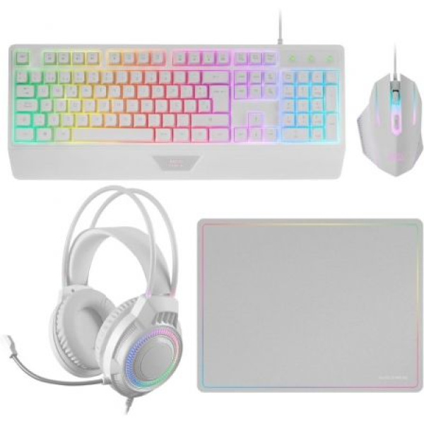 Pack Gaming Mars Gaming MCP124PROWES/ Teclado + Ratón Óptico + Auriculares + Alfombrilla/ Blanco