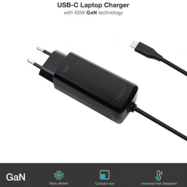 Cargador de Portátil TooQ TQLC-USBCGAN65PD-C USB Tipo-C/ 65W/ Automático/ Voltaje 5-20V/ 1x USB Tipo-C - Imagen 3