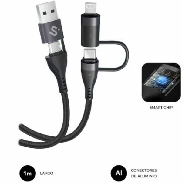 Cable USB 2.0 Tipo-C Subblim Top 4 en 1/ USB Tipo-C Macho - USB Macho/ USB Tipo-C Macho - Lightning Macho/ Hasta 60W/ 480Mbps/ 1m/ Negro - Imagen 3