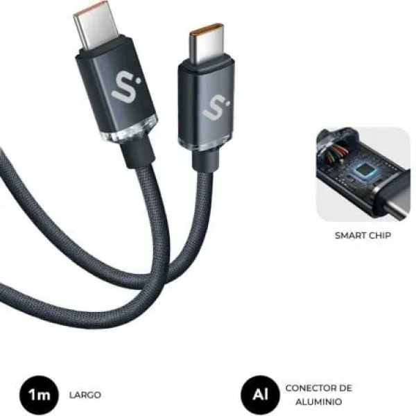 Cable USB 2.0 Tipo-C Subblim Optimus/ USB Tipo-C Macho - USB Tipo-C Macho/ Hasta 60W/ 480Mbps/ 1m/ Negro - Imagen 3