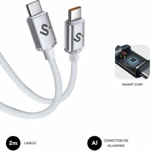 Cable USB 2.0 Tipo-C Subblim Optimus/ USB Tipo-C Macho - USB Tipo-C Macho/ Hasta 60W/ 480Mbps/ 2m/ Blanco - Imagen 3