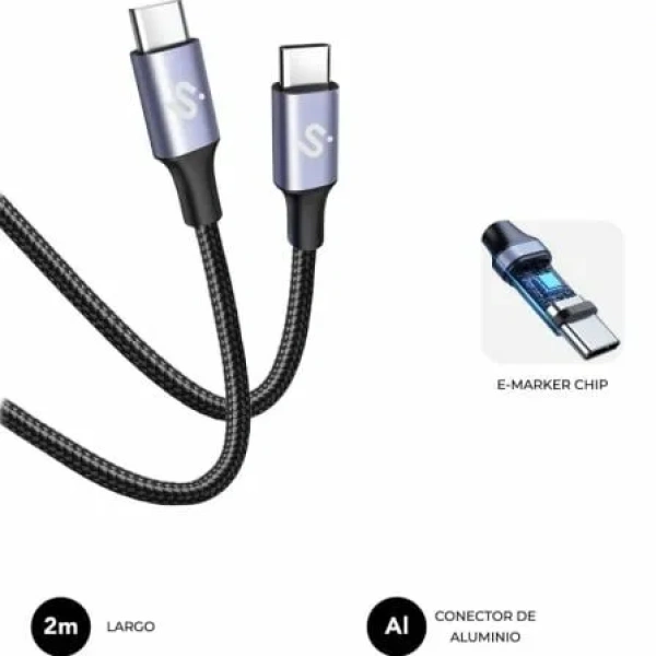 Cable USB 2.0 Tipo-C Subblim Plus/ USB Tipo-C Macho - USB Tipo-C Macho/ Hasta 100W/ 480Mbps/ 2m/ Negro - Imagen 3